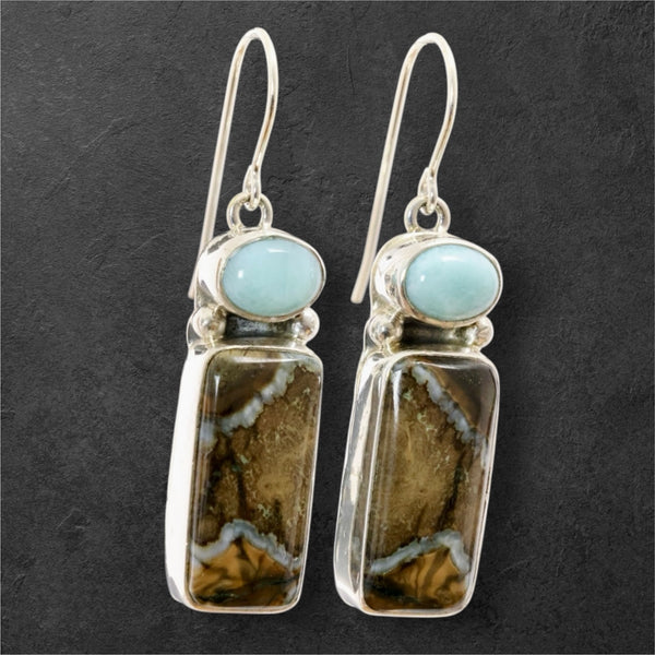 Mammoth Tooth & Larimar Earrings