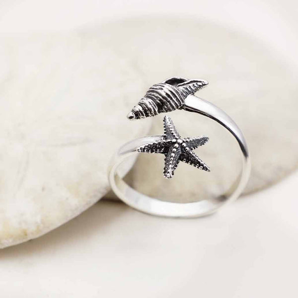 Starfish & Shell Adjustable Ring