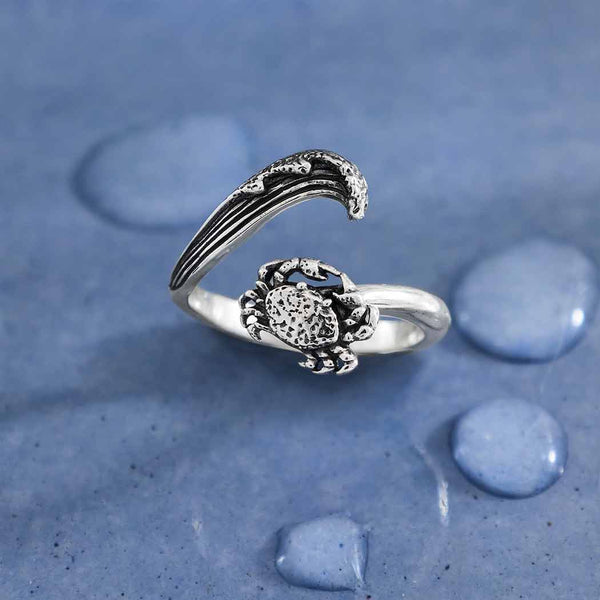 Crab & Wave Adjustable Ring