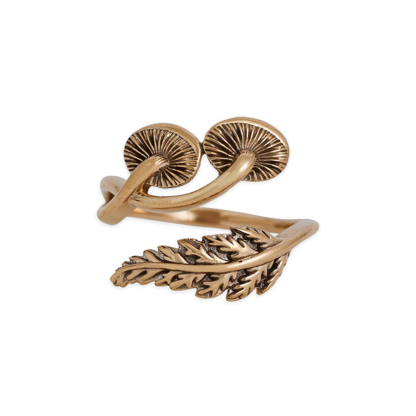 Bronze Mushroom and Fern Bypass Ring