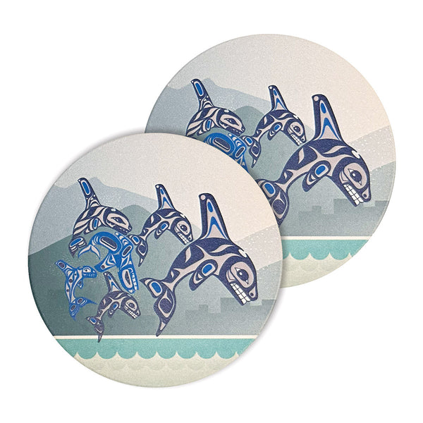 Ceramic Coaster - Orca Family