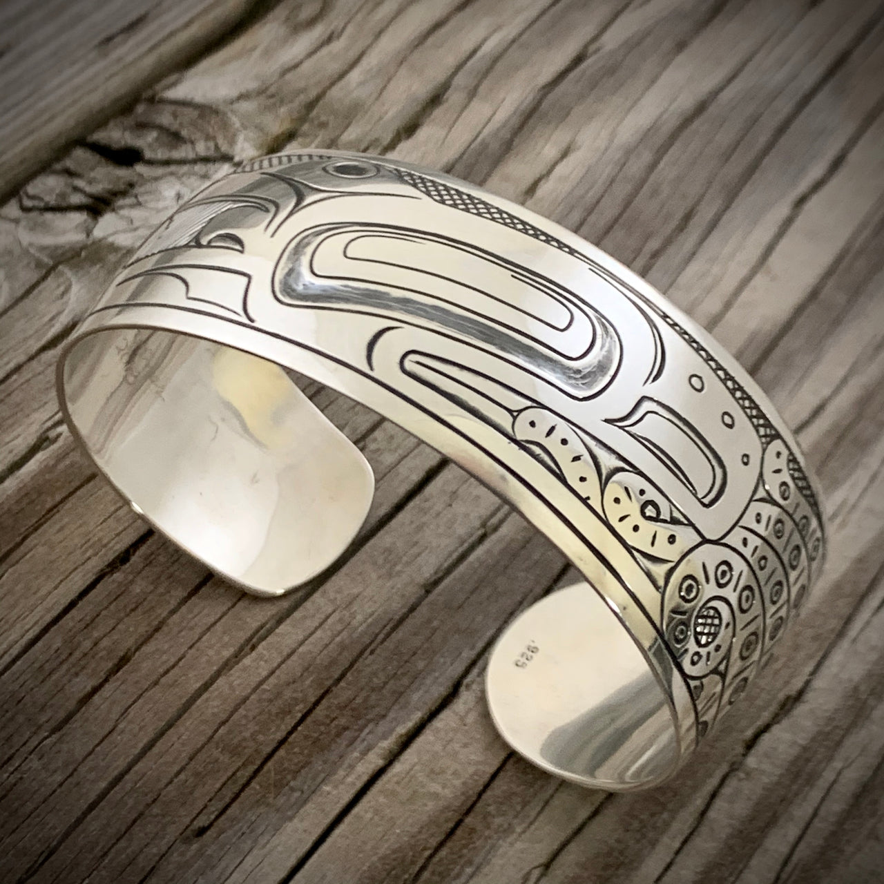 Whale & Octopus Silver 1" Bracelet by Greg Horner