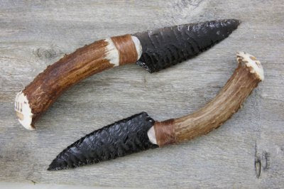Deer Antler Obsidian Skinning Knife