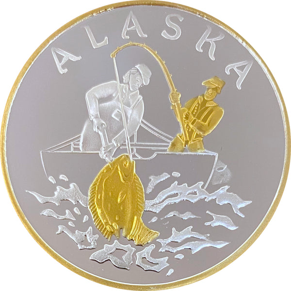 Halibut Fishing Medallion with 24K Gold Relief