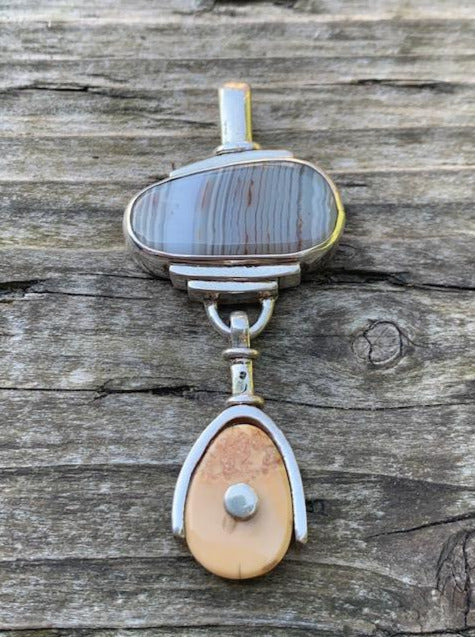 Walrus Ivory and Agate Pendant