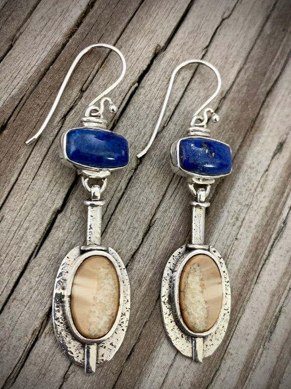 Walrus Ivory with Lapis Earrings