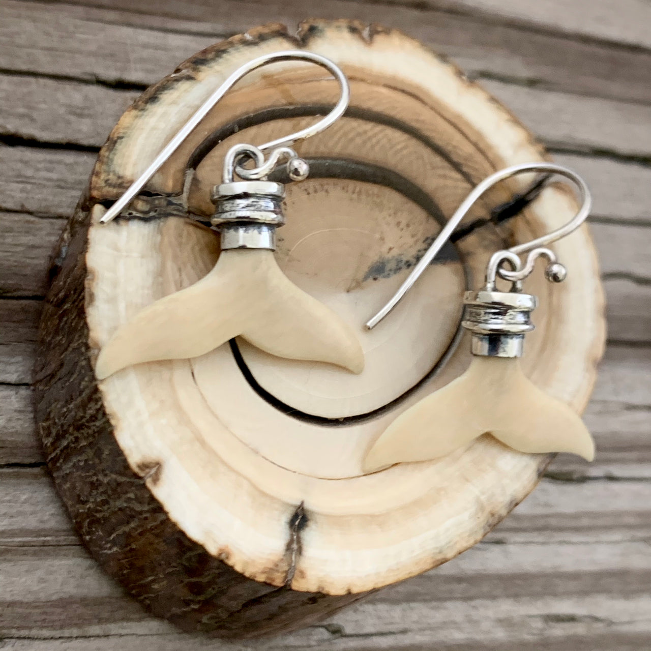 Mammoth Ivory Whale Tail Earrings