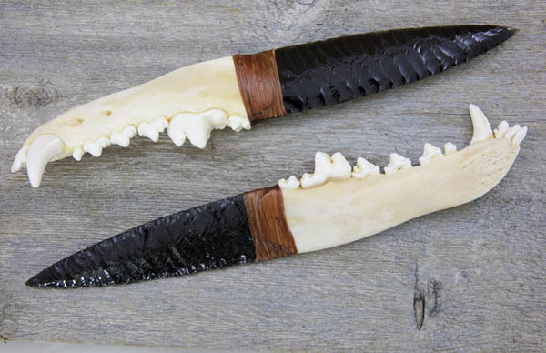 Wolf Jawbone Obsidian Blade Knife