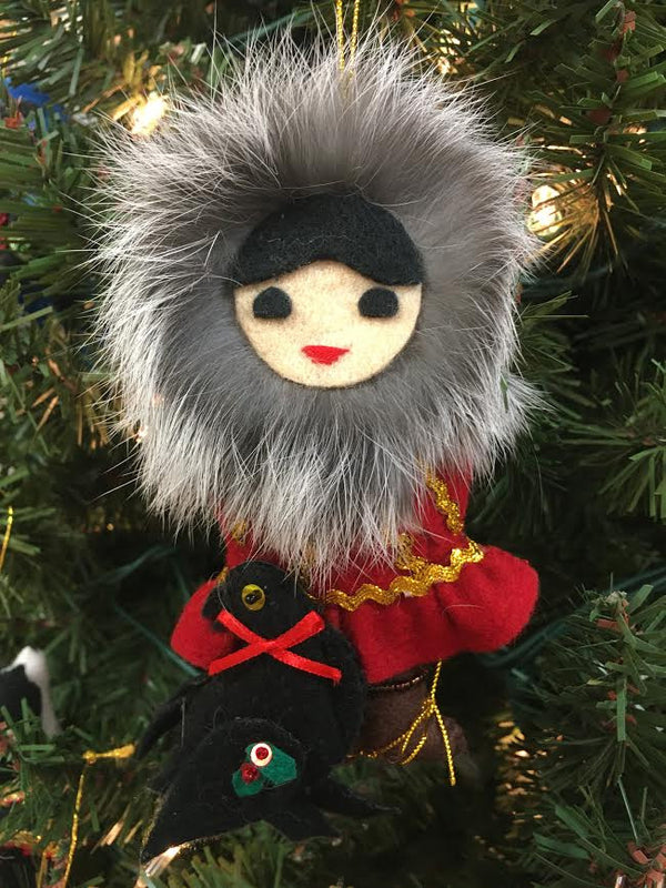 Eskimo Girl with Raven Ornament