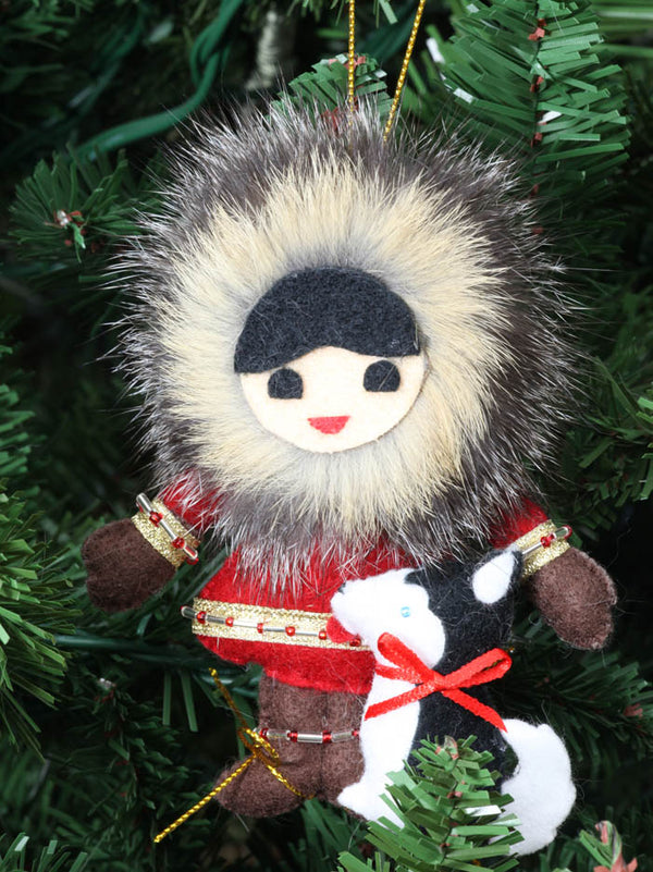 Eskimo Boy with Dog Ornament