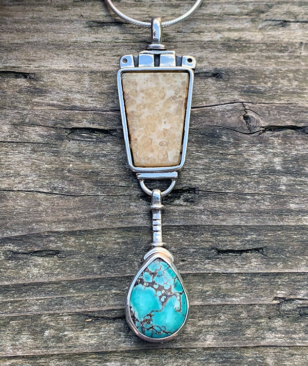 Walrus Ivory Pendant with Turquoise