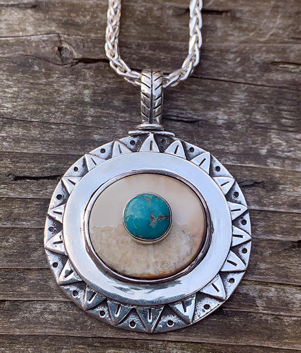 Walrus Ivory and Turquoise Pendant