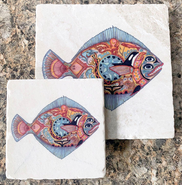Marble Halibut Trivet or Coaster