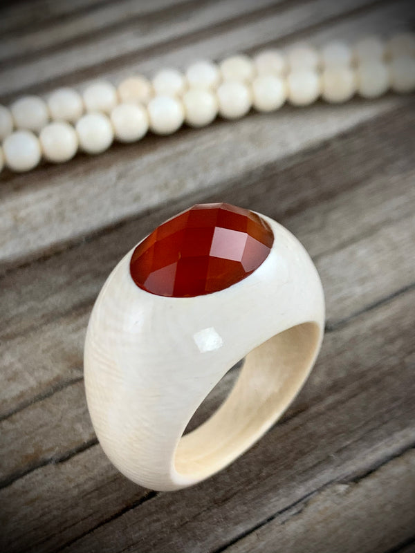 Ivory Ring with Carnelian