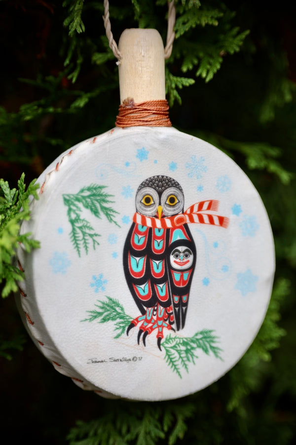 Holiday Owl Drum Ornament