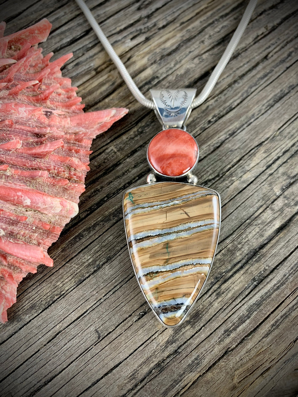 Mammoth Tooth with Spiny Oyster Pendant