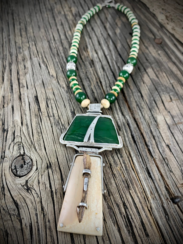 Ivory Artifact & Jade Necklace