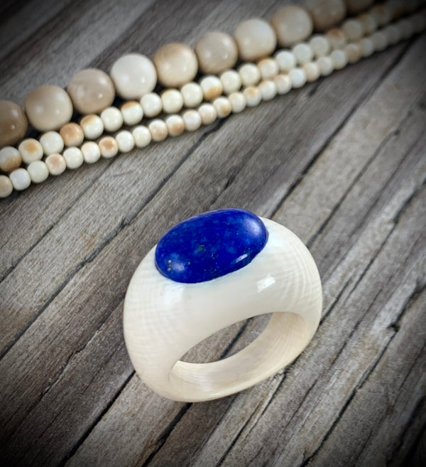 Ivory Ring with Lapis