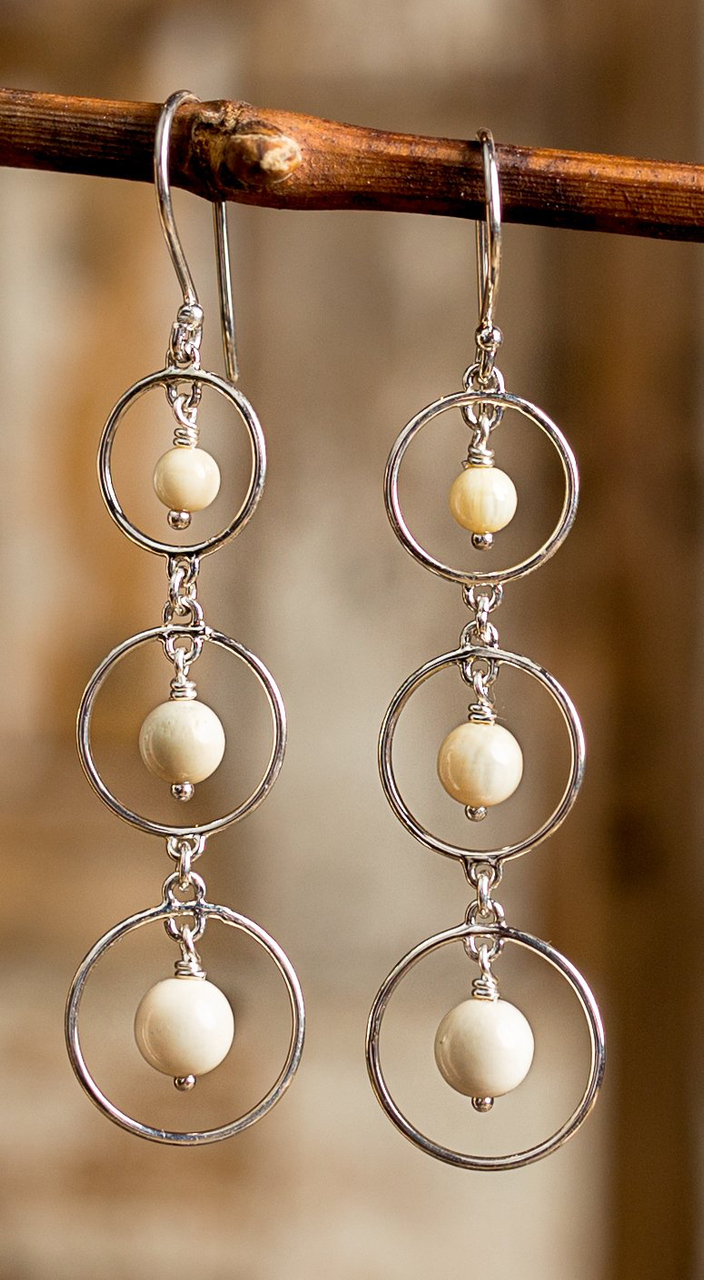 Ivory and Round Sterling Silver Earrings