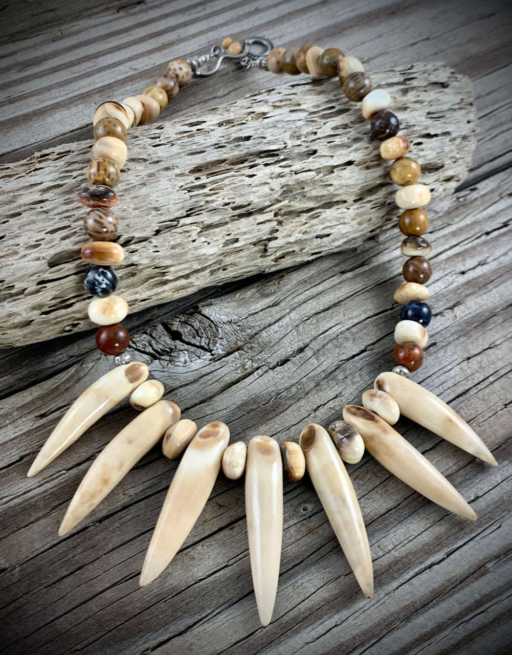 Tiger Teeth Resin Silver Elephant Adjustable Men Necklace Leather Beach  Boho Fang 19 to 29 Inches | Amazon.com