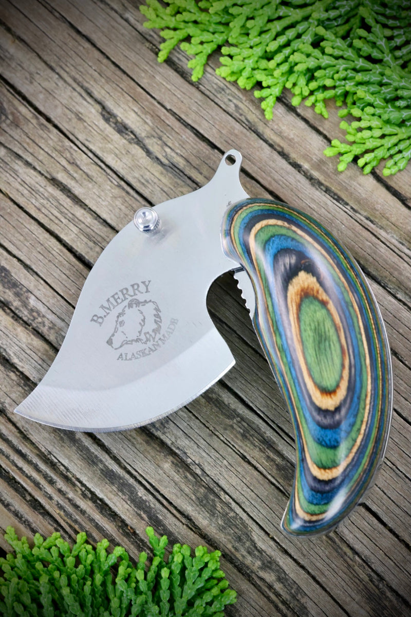 Handmade 2024 Made in Alaska Dymondwood Pocket ULU Raspberry Charcoal Blueberry