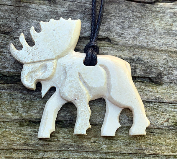 Moose Antler Carved Necklace - Moose