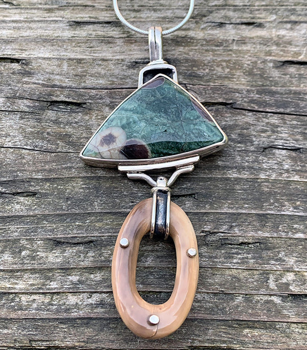 Mammoth Ivory and Agate Pendant