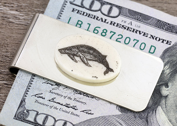 Scrimshaw Oval Money Clip - Humpback Whale