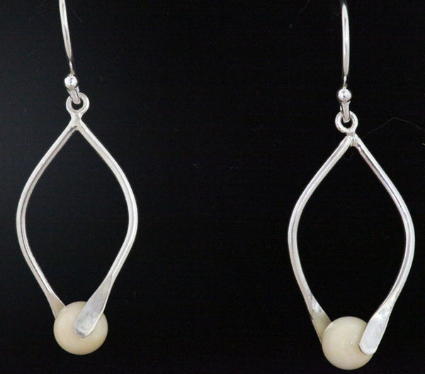 Silver Wishbone Earrings with Bead
