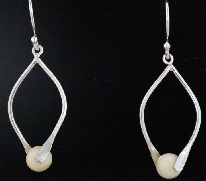 Silver Wishbone Earrings with Bead