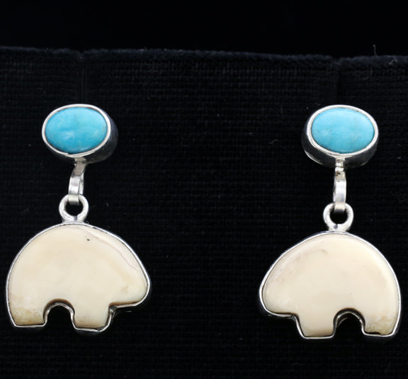Walrus Ivory with Turquoise Bear Earrings